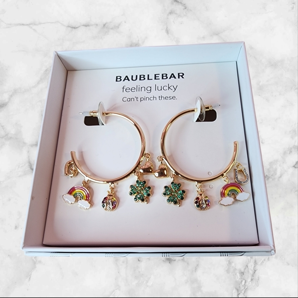 BaubleBar Feeling Lucky Gold Hoop Earrings with Charms